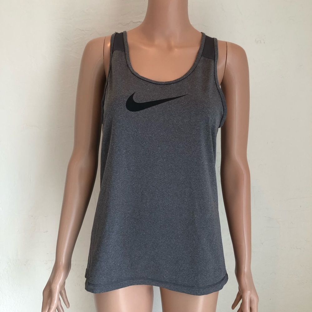 Nike Pro Gray Dri-Fit Activewear Tank-Top Women’s Size L Racer-Back Sleeveless